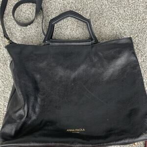Anna Paola Tote Bag Womens Large Black Italian Leather Top Handle Shoulder Purse